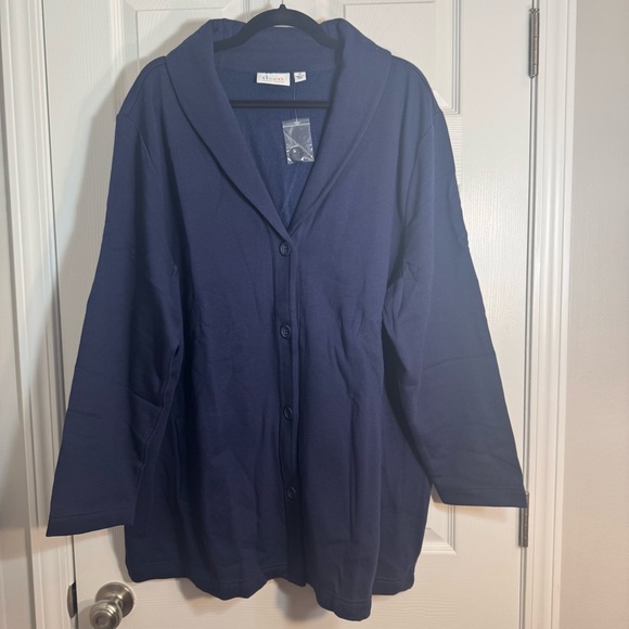 NWOT. Denim & Co. women's 3X navy blue long sleeve button v-neck sweater blazer - Picture 1 of 14
